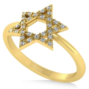 Diamond Jewish Star of David Fashion Ring 14k Yellow Gold 0.15ct - All