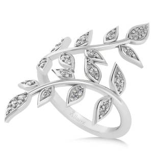 Diamond Olive Leaf Vine Fashion Ring 14k White Gold 0.28ct - All
