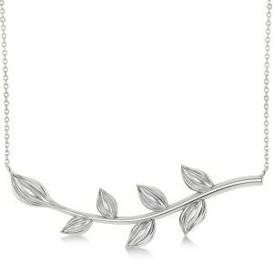 Olive Vine Leaf Necklace Plain Metal 14k White Gold - All