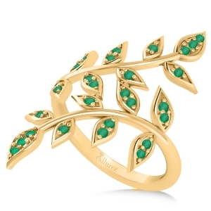 Emerald Olive Leaf Vine Fashion Ring 14k Yellow Gold 0.28ct - All
