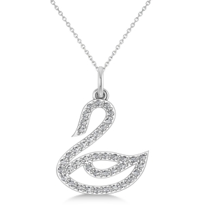 Diamond Swan Pendant Necklace 14k White Gold 0.21ct - All