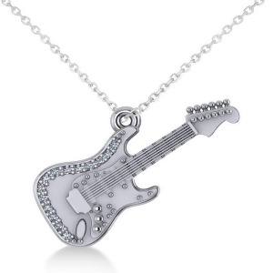 Diamond Guitar Music Pendant Necklace 14k White Gold 0.07ct - All