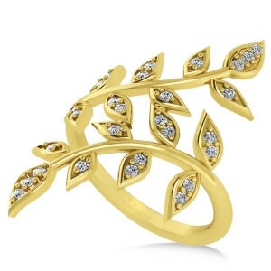 Diamond Olive Leaf Vine Fashion Ring 14k Yellow Gold 0.28ct - All