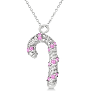 Pink Sapphire Candy Cane Pendant Necklace 14k White Gold 0.07ct - All