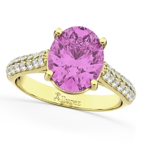 Oval Pink Sapphire and Diamond Engagement Ring 14k Yellow Gold 4.42ct - All