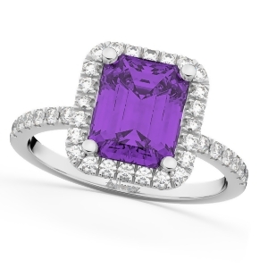 Amethyst and Diamond Engagement Ring 14k White Gold 3.32ct - All
