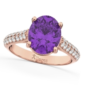Oval Amethyst and Diamond Engagement Ring 14k Rose Gold 4.42ct - All