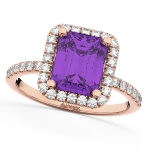 Amethyst and Diamond Engagement Ring 14k Rose Gold 3.32ct - All