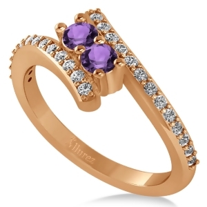 Amethyst Two Stone Ring w/Diamonds 14k Rose Gold 0.50ct - All