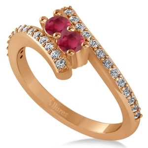 Ruby Two Stone Ring w/Diamonds 14k Rose Gold 0.50ct - All