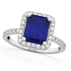 Blue Sapphire and Diamond Engagement Ring 14k White Gold 3.32ct - All