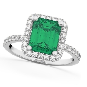 Emerald and Diamond Engagement Ring 14k White Gold 3.32ct - All
