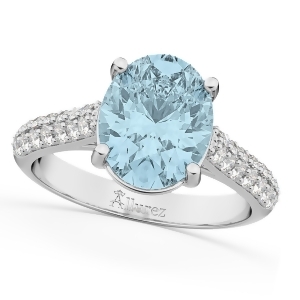Oval Aquamarine and Diamond Engagement Ring 14k White Gold 4.42ct - All