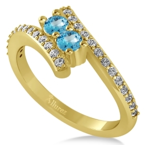 Blue Topaz Two Stone Ring w/Diamonds 14k Yellow Gold 0.50ct - All