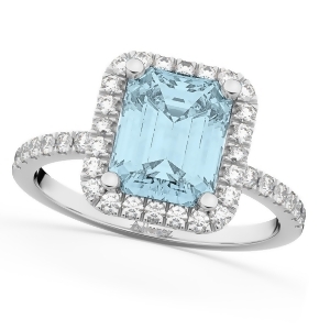 Aquamarine and Diamond Engagement Ring 14k White Gold 3.32ct - All