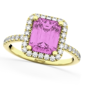 Pink Sapphire and Diamond Engagement Ring 14k Yellow Gold 3.32ct - All
