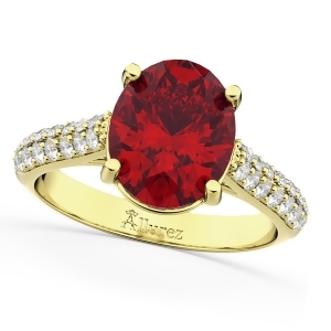 Oval Ruby and Diamond Engagement Ring 14k Yellow Gold 4.42ct - All