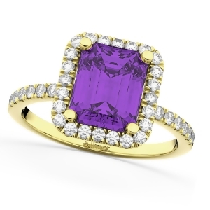 Amethyst and Diamond Engagement Ring 14k Yellow Gold 3.32ct - All