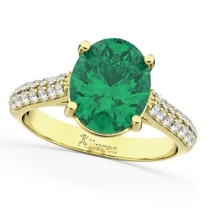 Oval Emerald and Diamond Engagement Ring 14k Yellow Gold 4.42ct - All