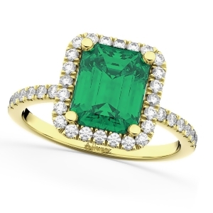 Emerald and Diamond Engagement Ring 14k Yellow Gold 3.32ct - All