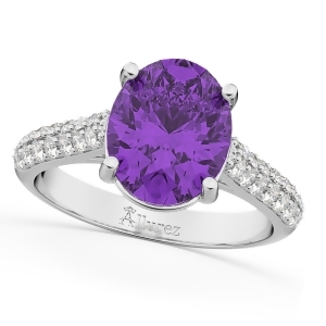 Oval Amethyst and Diamond Engagement Ring 14k White Gold 4.42ct - All