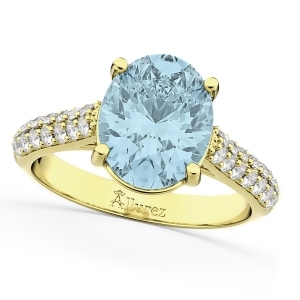 Oval Aquamarine and Diamond Engagement Ring 14k Yellow Gold 4.42ct - All