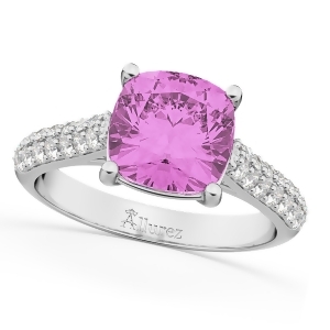 Cushion Cut Pink Sapphire and Diamond Ring 14k White Gold 4.42ct - All