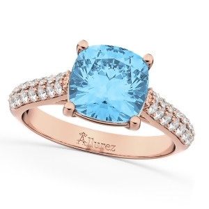 Cushion Cut Blue Topaz and Diamond Ring 14k Rose Gold 4.42ct - All