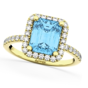 Blue Topaz and Diamond Engagement Ring 14k Yellow Gold 3.32ct - All