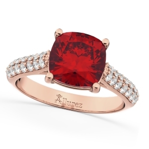 Cushion Cut Ruby and Diamond Engagement Ring 14k Rose Gold 4.42ct - All