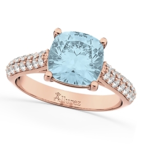 Cushion Cut Aquamarine and Diamond Engagement Ring 14k Rose Gold 4.42ct - All