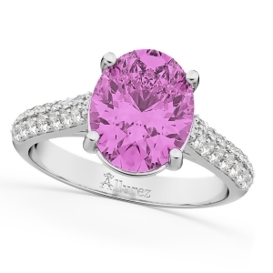 Oval Pink Sapphire and Diamond Engagement Ring 14k White Gold 4.42ct - All