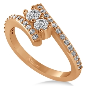 Diamond Two Stone Bypass Ring 14k Rose Gold 0.50ct - All