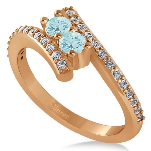 Aquamarine Two Stone Ring w/Diamonds 14k Rose Gold 0.50ct - All