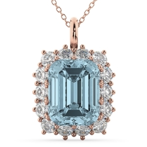Emerald Cut Aquamarine and Diamond Pendant 14k Rose Gold 5.68ct - All