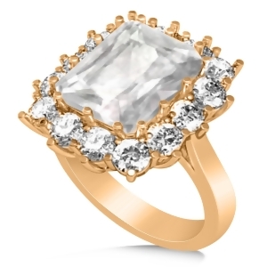 Emerald Cut White Topaz and Diamond Lady Di Ring 14k Rose Gold 5.68ct - All