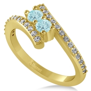 Aquamarine Two Stone Ring w/Diamonds 14k Yellow Gold 0.50ct - All