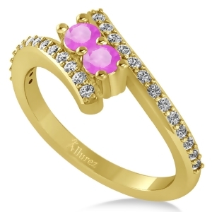 Pink Sapphire Two Stone Ring w/Diamonds 14k Yellow Gold 0.50ct - All
