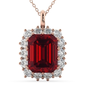 Emerald Cut Ruby and Diamond Pendant 14k Rose Gold 5.68ct - All