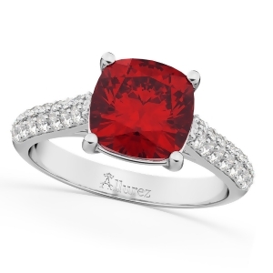 Cushion Cut Ruby and Diamond Engagement Ring 14k White Gold 4.42ct - All