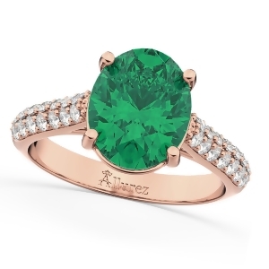 Oval Emerald and Diamond Engagement Ring 14k Rose Gold 4.42ct - All