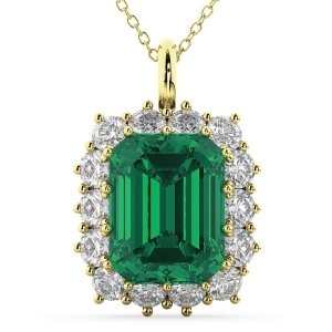 Emerald Cut Emerald and Diamond Pendant 14k Yellow Gold 5.68ct - All