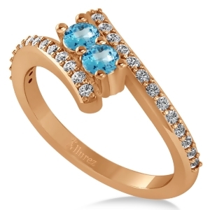 Blue Topaz Two Stone Ring w/Diamonds 14k Rose Gold 0.50ct - All