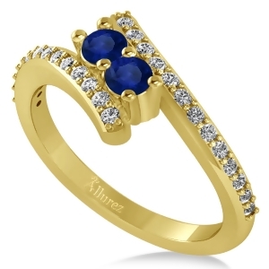 Blue Sapphire Two Stone Ring w/Diamonds 14k Yellow Gold 0.50ct - All