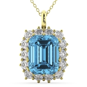 Emerald Cut Blue Topaz and Diamond Pendant 14k Yellow Gold 5.68ct - All