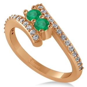 Emerald Two Stone Ring w/Diamonds 14k Rose Gold 0.50ct - All