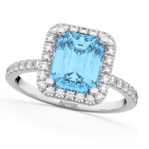 Blue Topaz and Diamond Engagement Ring 14k White Gold 3.32ct - All