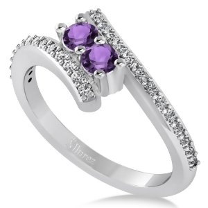 Amethyst Two Stone Ring w/Diamonds 14k White Gold 0.50ct - All