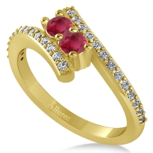 Ruby Two Stone Ring w/Diamonds 14k Yellow Gold 0.50ct - All