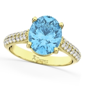 Oval Blue Topaz and Diamond Engagement Ring 14k Yellow Gold 4.42ct - All